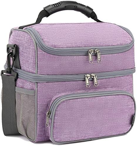 FlowFly Double Layer Cooler Insulated Lunch Bag Adult Lunch Box Large Tote Bag for Men, Women, With Adjustable Strap,Front Pocket and Dual Large Mesh Side Pockets