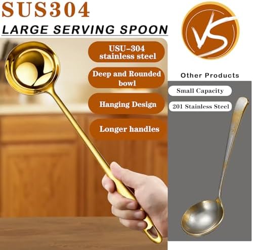 3 Pack Gold Soup Ladle Stainless Steel Serving Spoon with Handle, 11.6 Inch