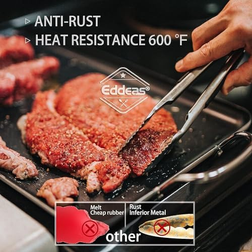 EDDEAS Grill Tongs - BBQ Tongs Heat Resistant 600 Degrees, Heavy Duty Metal, Perfect for Cooking, Grilling, Set of 4, 7",9",12" & 14 inch Black