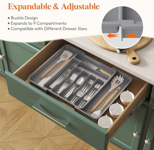 Lifewit Expandable Silverware Drawer Organizer, Kitchen Utensil Tray