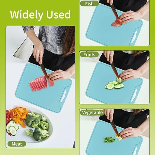 Flexible Plastic Cutting Boards for Kitchen, 11.8''x 8.6'' Silicone Cutting Board, BPA Free Non Slip Cutting Mat for Meat, Vegetables and Fruit with Easy Grip Handle, Dishwasher Safe (Blue)