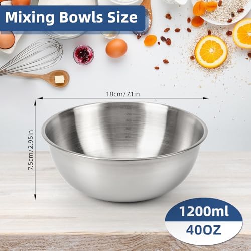 3-Piece Stainless Steel Mixing Bowls (1.26Qt) Metal Bowl Set with Measurement Marks, Dishwasher Safe & Stackable - Perfect for Baking, Salad Making, Meal Prep and Kitchen Use