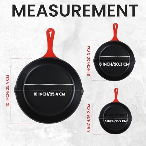 Utopia Kitchen Cast Iron Skillet Set 3 Piece 6 8 10 Inch PFAS-Free Red