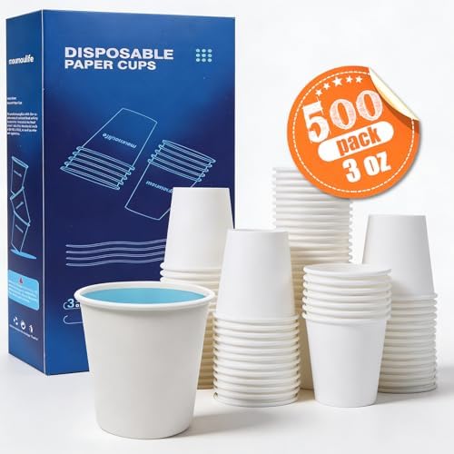 MOUMOULIFE Disposable Paper Coffee Cups 3 oz 500 Count, Bathroom Cups, Small Mouthwash Cups, White Coffee Cups, MiniCups for Bathroom, Party, Office