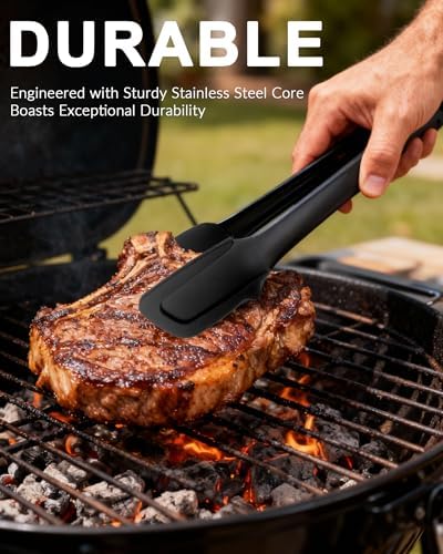 Professional Stainless Steel Kitchen Tongs, Dishwasher safe 12'' Black