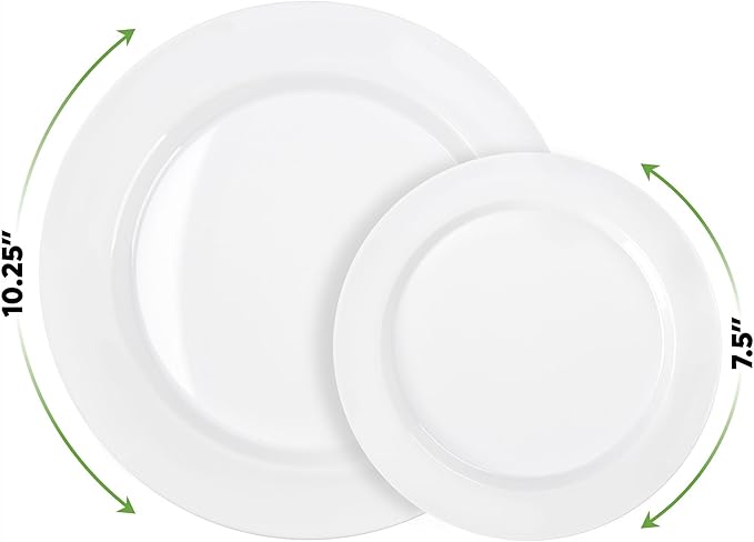 SETUP 60-Piece White Plastic Dinnerware Set – 30 10.25" Dinner & 30 7.5" Salad Plates – Heavy-Duty Disposable for Weddings, Catering, Parties