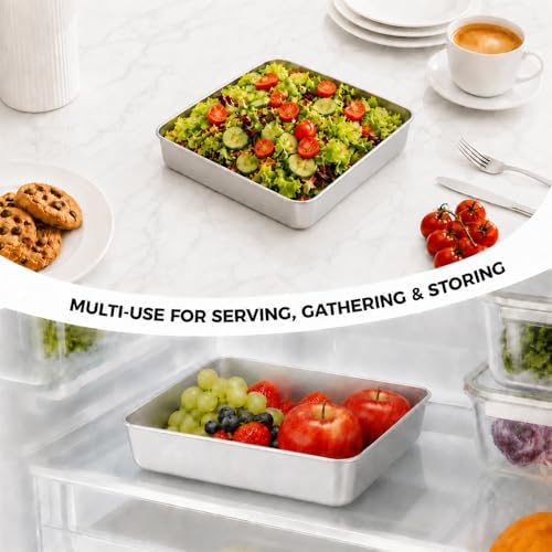 TeamFar 8x8 Baking Pan, 2 Pack Stainless Steel Square Cake Brownie Pan