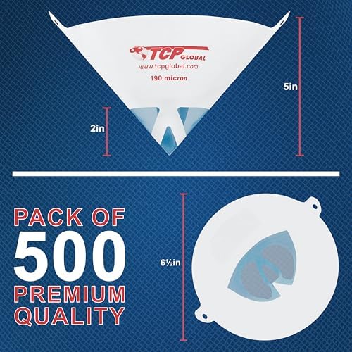 TCP Global - 190 Micron Filter Tips Ultra-Fine Paint Strainer, 500 Pack