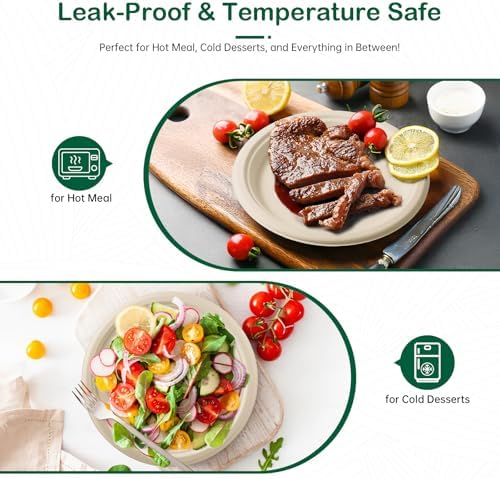 10 Inch Paper Plates 128 Pack, Heavy Duty Disposable Dinner Plates, Large Compostable Sugarcane Bagasse Plates, Leak Resistant, Cut Resistant, Microwave Safe, Natural