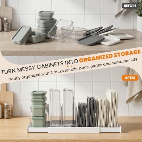2 Pack Expandable Pot Lid Organizers with 10 Adjustable Dividers