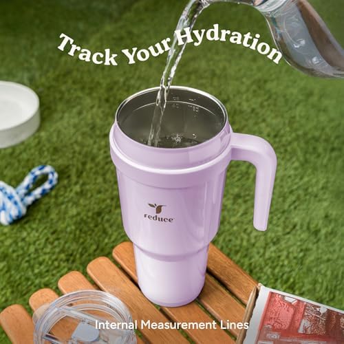 REDUCE 40 oz Stainless Steel Tumbler with Handle - Dual-Wall Vacuum Insulated Travel Mug, Sweat-Proof Lid & Reusable Straw - Keeps Drinks Cold for 24 Hrs, Fits Cupholders, Dishwasher Safe - Sangria
