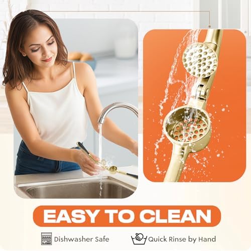 Kitchen Garlic Press, Rust Proof & Dishwasher Safe Garlic Mincer, Durable Garlic Crusher Set with Peeler＆Brush, Easy to Clean and Squeeze, Gold