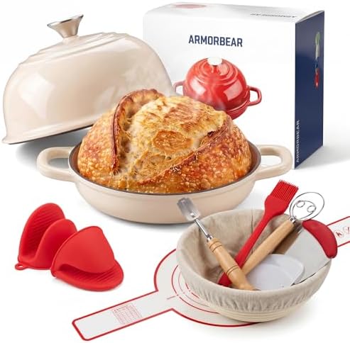 5QT Enameled Cast Iron Sourdough Bread Oven & Starter Kit, White