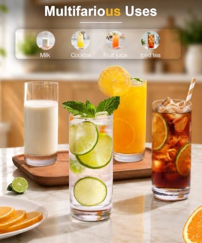 Drinking Water Glass Cups Set,Crystal Highball Glasses cups set of 8,13oz
