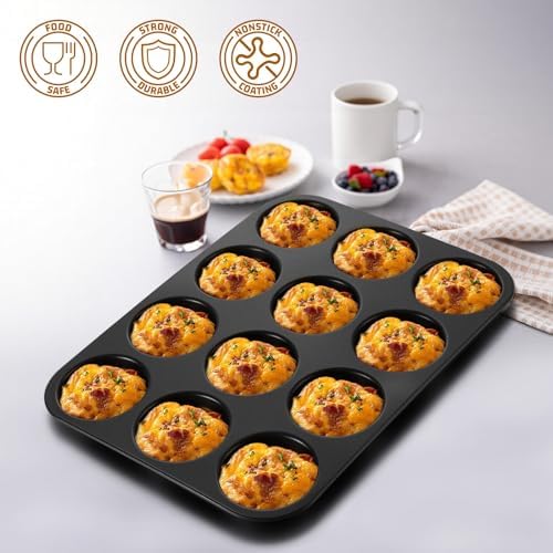 E-far 12-Cavity Muffin Top Pan, Nonstick Shallow Cupcake Pan