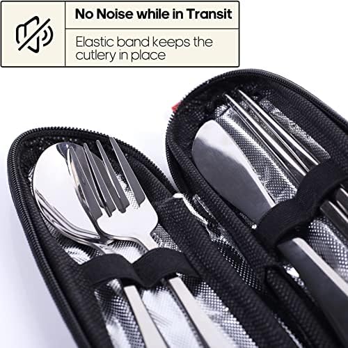 Travel Utensils with Case, Quatish Portable Silverware Set for Work, Stainless Steel Reusable Travel Cutlery, Fork and Spoon Set for Camping, Picnic, Gadgets, Lunch Box for Men, Christmas Gift, Silver