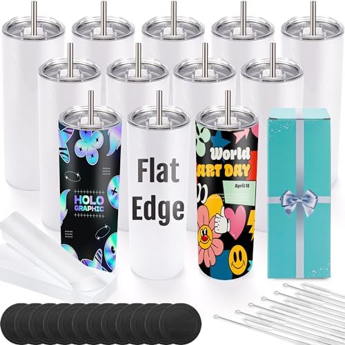 Joyclub 12 Pack Sublimation Tumblers 20 oz Skinny Straight Tumblers