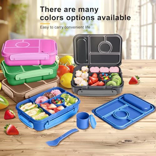 Amathley Bento Box Adult Lunch Box Kids,Lunch Containers for Adults/Kids/Toddler,5 Compartments Bento Lunch Box with Sauce Vontainers,Microwave & Dishwasher & Freezer Safe,BPA-Free (Navy)