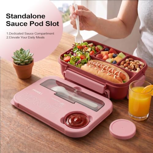 Bento Box Adult Lunch Box, Lunch Containers for Adults 44.5 Oz/5 Cup, Pink