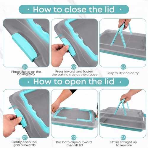 2 Pack 15x10 Sheet Cake Pan with Lid, Blue Gray Interior