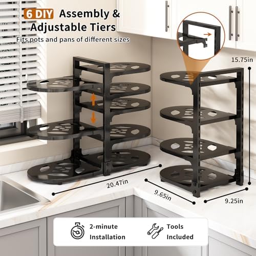 Adjustable Heavy Duty Pots and Pans Organizer Under Cabinet, 8-Tier Pot and Pan Organizers Inside Cabinet, Kitchen Cabinet Organizers and Storage, Black