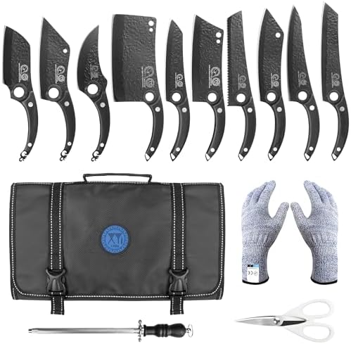 XYJ 10-Piece Knives Set with Bag,Kitchen Tool,Full Tang, Pakka Wood Handle