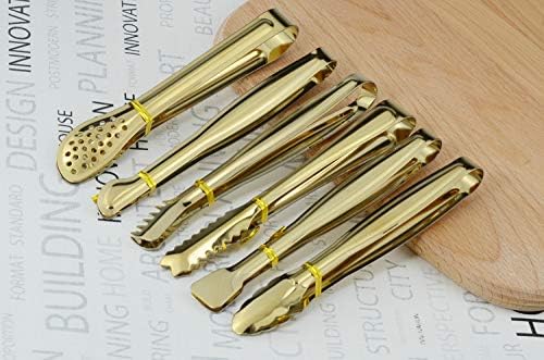 HINMAY Gold Plated Mini Serving Tongs Set 6-Inch Appetizers Tongs, Set of 6