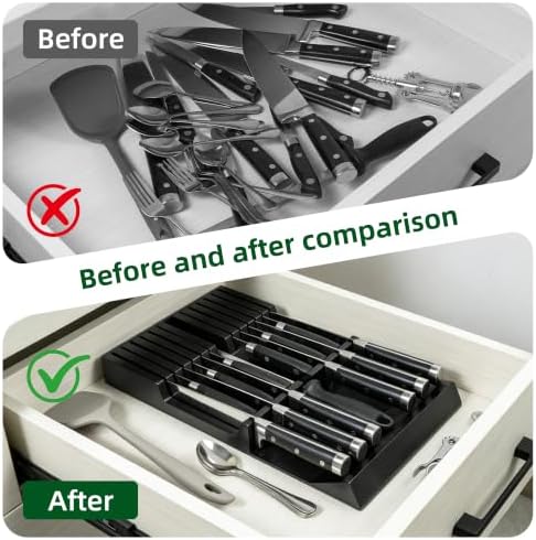 Utoplike Bamboo Knife Drawer Organizer, In-drawer Knives Block for Kitchen
