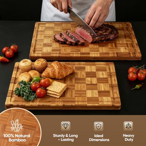 Bamboo Cutting Board Set of 2 Wooden Cutting Boards for Kitchen Wood