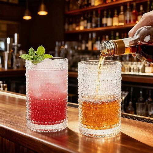 Mapoxy 12 Pack Hobnail Drinking Glasses, 12 Oz Highball Glasses