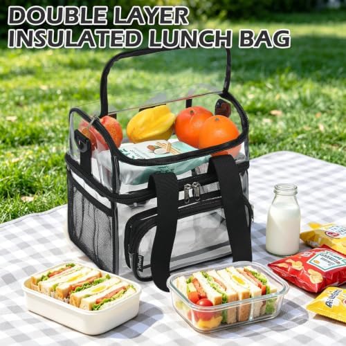 FlowFly Double Layer Cooler Insulated Lunch Bag Adult Lunch Box Large Tote Bag for Men, Women, With Adjustable Strap,Front Pocket and Dual Large Mesh Side Pockets
