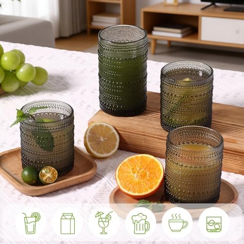 Moretoes 12 Pack Hobnail Drinking Glasses Gray Water Glass Cups Set