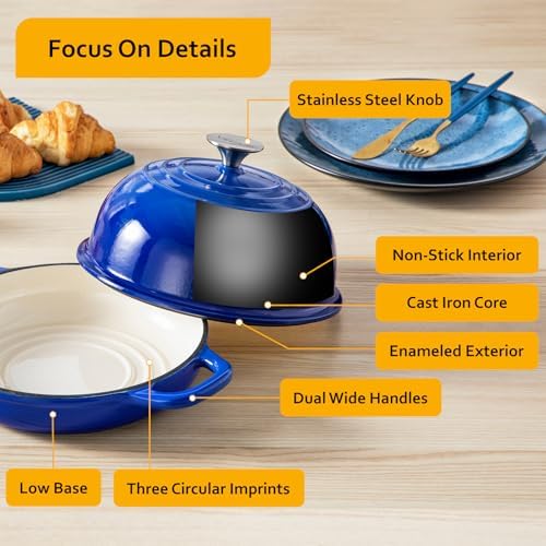 Velaze 5 QT Enameled Cast Iron Dutch Oven for Bread Baking with Dome Lid