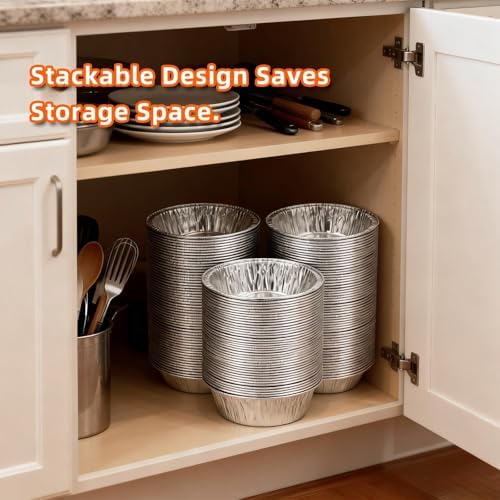 100 Pack Mini Pie Pans, 5in Pie Tins, Disposable Aluminum Round Foil Tart, Aluminum Foil Pans, Easily Stack & Store for Baking, Cooking, Storage or Reheating