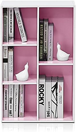 Furinno LUDER Book Shelf, 5-Cube Bookshelf, Reversible Bookcase, 9.4 x 19.5 x 31.5, Easy Assembly, for Living Room, Bedroom, Home Office, White/Pink