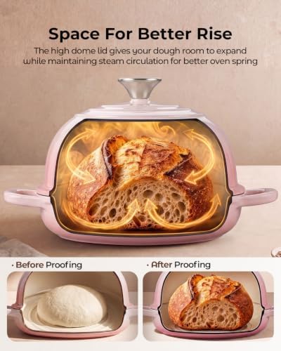 5QT Enameled Cast Iron Sourdough Bread Oven for Homemade, Pink