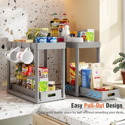 2 Pack Pull-Out Storage Organizers, Under Sink Organizer and Storage for Bathroom & Kitchen,Multi-Purpose Under Cabinet Organizers and storage Black