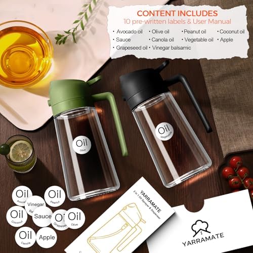 YARRAMATE 16 oz 2-in-1 Glass Olive Oil Sprayer for Cooking, BlackOliveGreen