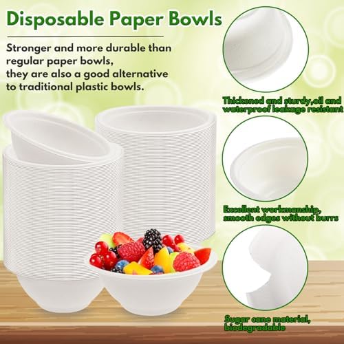 100 Pack 8 oz Disposable Paper Bowls,Heavy-Duty Compostable Bagasse Bowls