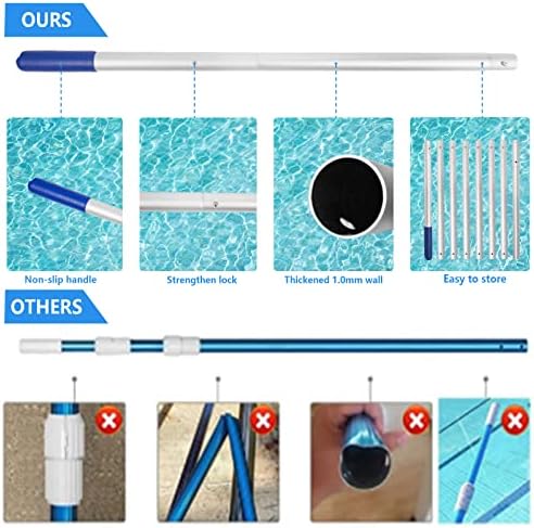 Poolvio Pool Deep Skimmer Net with 3ft - 10ft 1.0mm Thick Adjustable Aluminum Pole & Fine Mesh Bag Leaf Skimmer Rake Net for Above Ground & Inground Swimming Pools, Removes All Debris