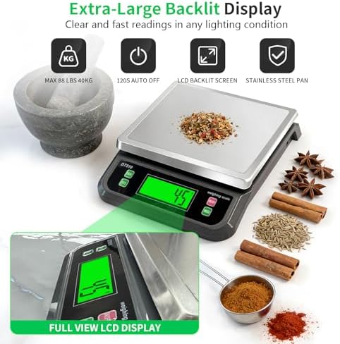 Large Digital Kitchen Scale40kg Stainless Stee with 6 Unit Tare PCS Funtion