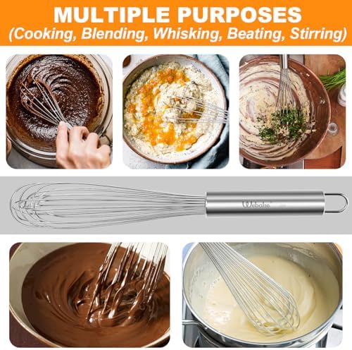 Webake 11" Stainless Steel French Whisk French Whip for Professional or Home, 304 Metal Whisk Set of 2