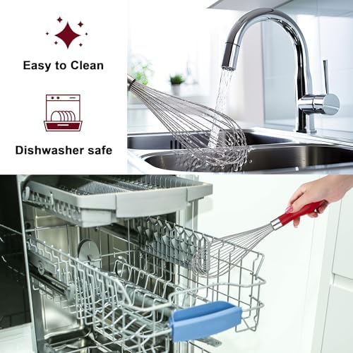 Whisk for Cooking Reinforced Anti-Break Handle Stainless Steel 3Pack Red