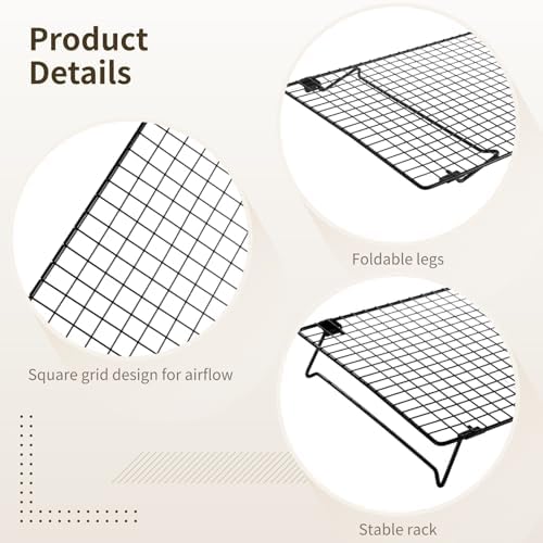 Cooling Racks for Cooking and Baking, 2 Pcs Stackable Cooling Rack for Baking, 16.93 x 11.06 Inch Carbon Steel Wire Rack with Folding Legs, Cookie Cooling Racks Baking Cooking Cooling Roasting