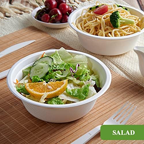 Vplus 180 Pack 16 OZ Compostable Paper Bowls, Bagasse Bowls，White