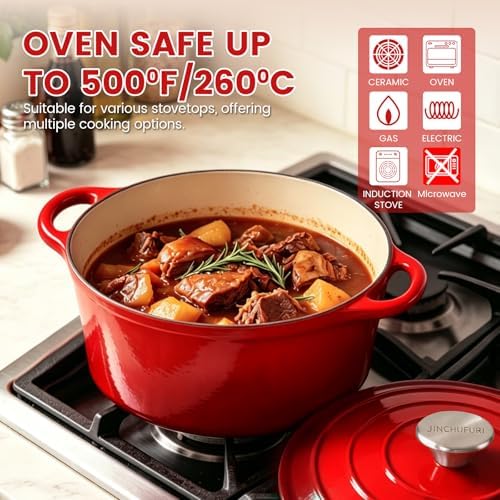 5 Qt Enameled Cast Iron Dutch Oven with Lid, Red