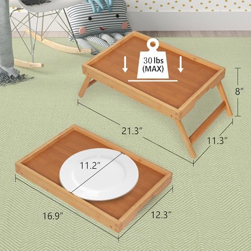 Artmeer FSC 100% Bamboo Bed Tray with Folding Legs, Large, Natural