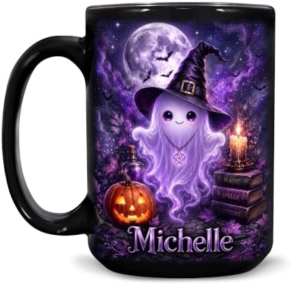 Hyturtle Personalized Halloween Ghost Mug, Custom Name Gift for Women