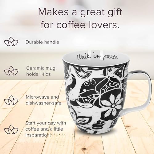 Karma Gifts 14 oz Black and White Boho Mug Elephant - Cute Coffee and Tea Mug - Ceramic Coffee Mugs for Women and Men