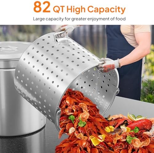 ROVSUN 82-Quart Stainless Steel Turkey Fryer & Seafood Boil Pot with Basket, Lid & Hook, Large Stock Pot for Outdoor Cooking of Turkey, Crawfish, Crab, Lobster & Shrimp
